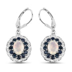 2.80 Carat Genuine Ethiopian Opal, Blue Sapphire and White Topaz .925 Sterling Silver Earrings