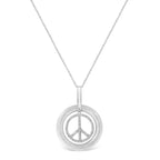 Matte Finish .925 Sterling Silver Diamond Accent Dancing Peace Sign 18" Pendant Necklace (I-J Color, I1-I2 Clarity)