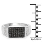 0.55 Carat Genuine Black Diamond and White Diamond .925 Sterling Silver Ring