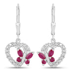 0.59 Carat Genuine Ruby and Created White Sapphire .925 Sterling Silver Earrings