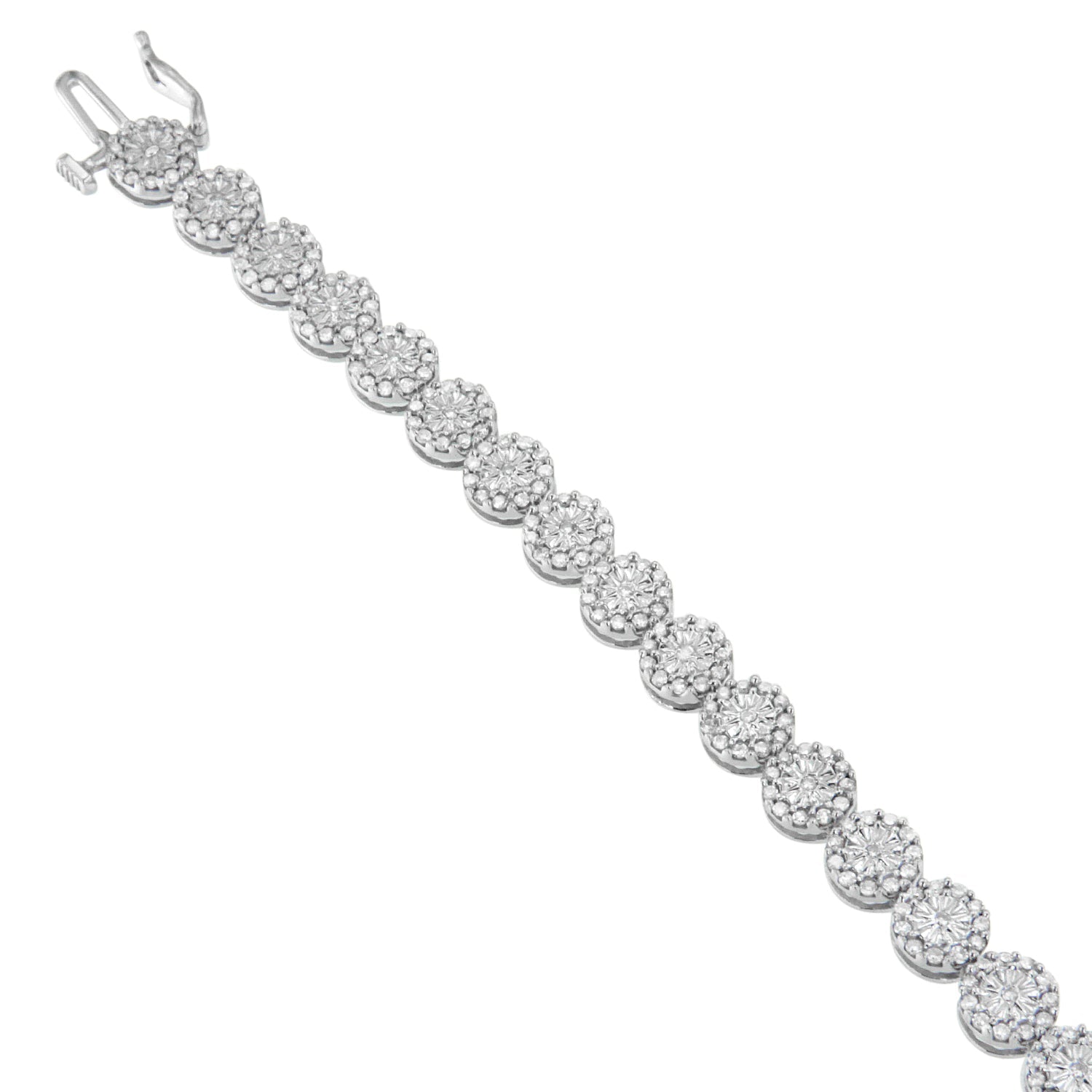 14K White Gold 2.00 Carat Total Weight Diamond Halo Link Tennis Bracelet (H-I Color, I1-I2 Clarity) - 7" Inches