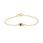 10K Yellow Gold Blue Sapphire and Diamond Accent Evil Eye Station Link Bracelet (H-I Color, I1-I2 Clarity) - Size 7"