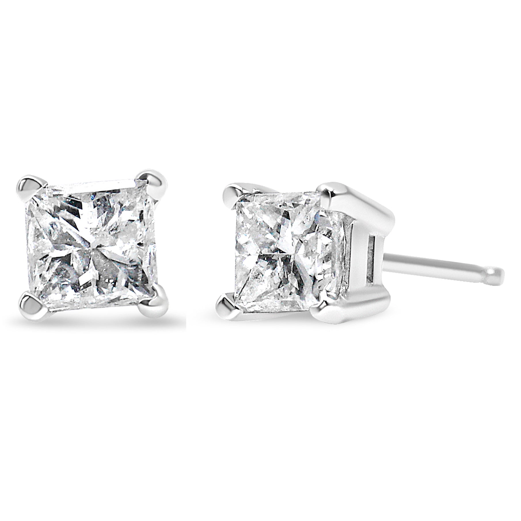 AGS Certified 2/5 Carat Total Weight Princess Cut Diamond 14K White Gold 4-Prong Solitaire Square Stud Earrings (L-M Color, I1-I2 Clarity)