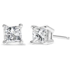 AGS Certified 18K White Gold 1.0 Cttw 4-Prong Set Princess-Cut Solitaire Diamond Screw Back Stud Earrings (E-F Color, SI2-I1 Clarity)