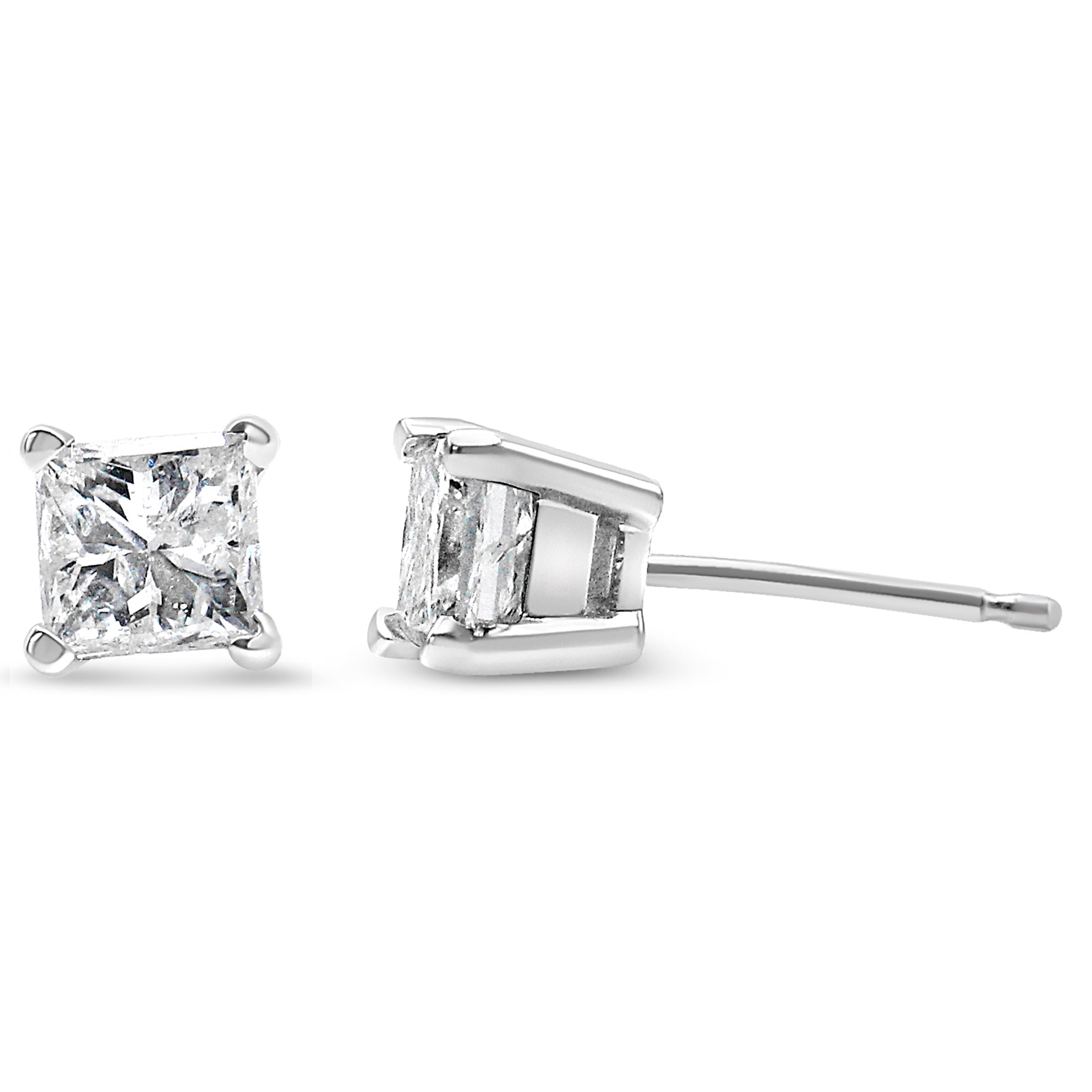 AGS Certified 2/5 Carat Total Weight Princess Cut Diamond 14K White Gold 4-Prong Solitaire Square Stud Earrings (L-M Color, I1-I2 Clarity)