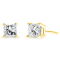 14K Yellow Gold 1.00 Carat Total Weight Princess-Cut Square Near Colorless Diamond Classic 4-Prong Solitaire Stud Earrings (J-K Color, I1-I2 Clarity)