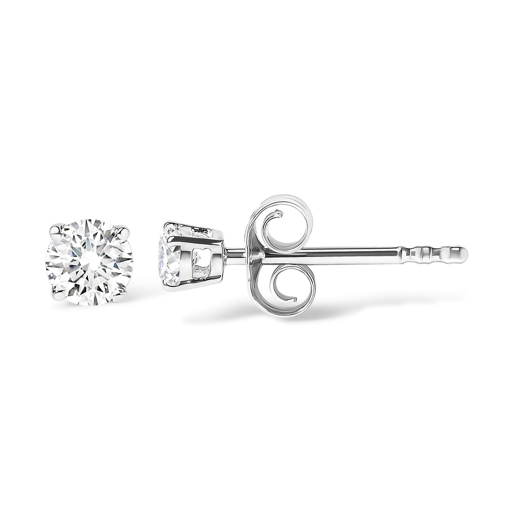 14K White Gold 1.0 Cttw 4-Prong Set Brilliant Round-Cut Solitaire Lab Grown Diamond Push Back Stud Earrings (E-F Color, VVS2-VS1 Clarity)