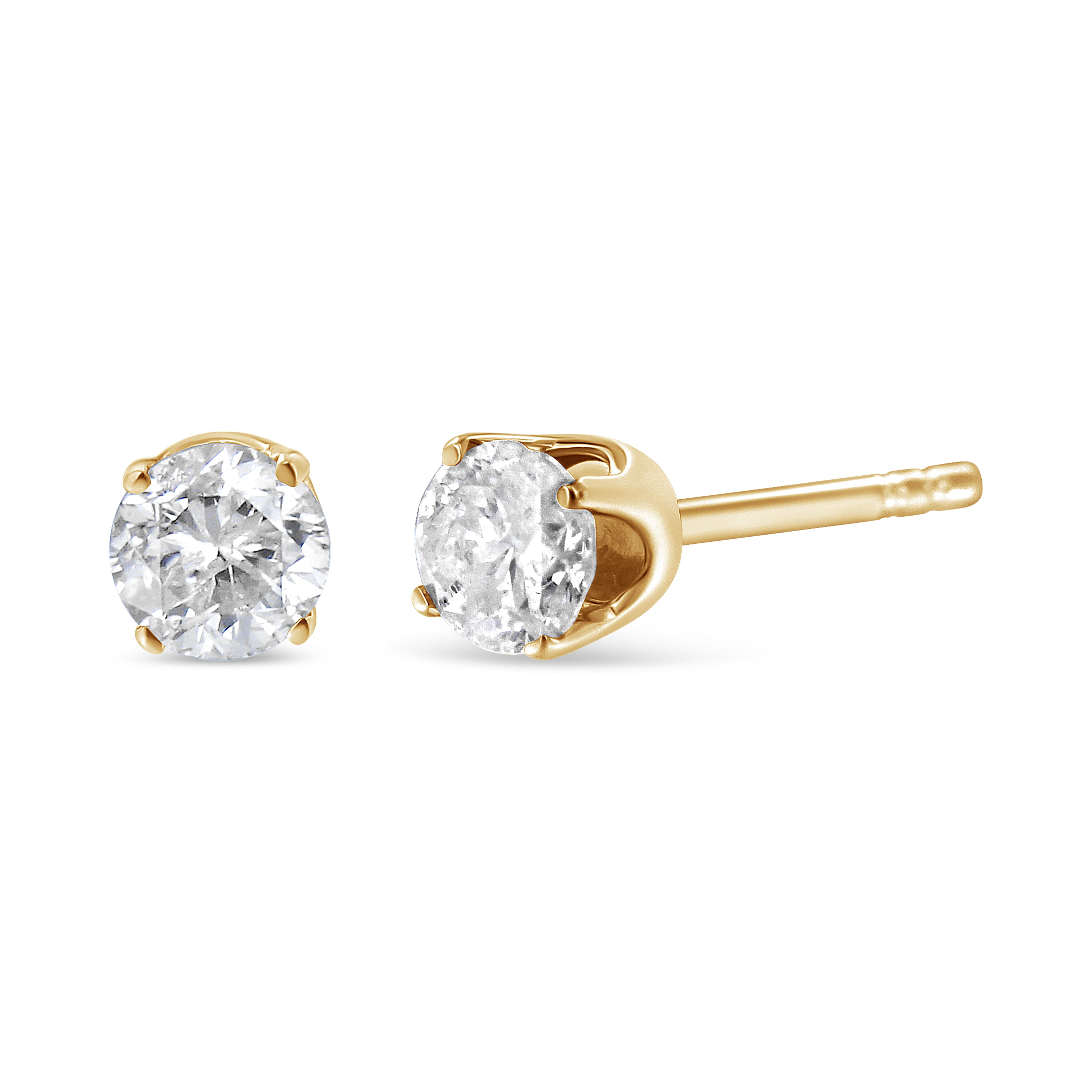 AGS Certified 14K Yellow Gold 1/2 Cttw 4 Prong Set Brilliant Round-Cut Solitaire Diamond Push Back Stud Earrings (O-P Color, SI2-I1 Clarity)