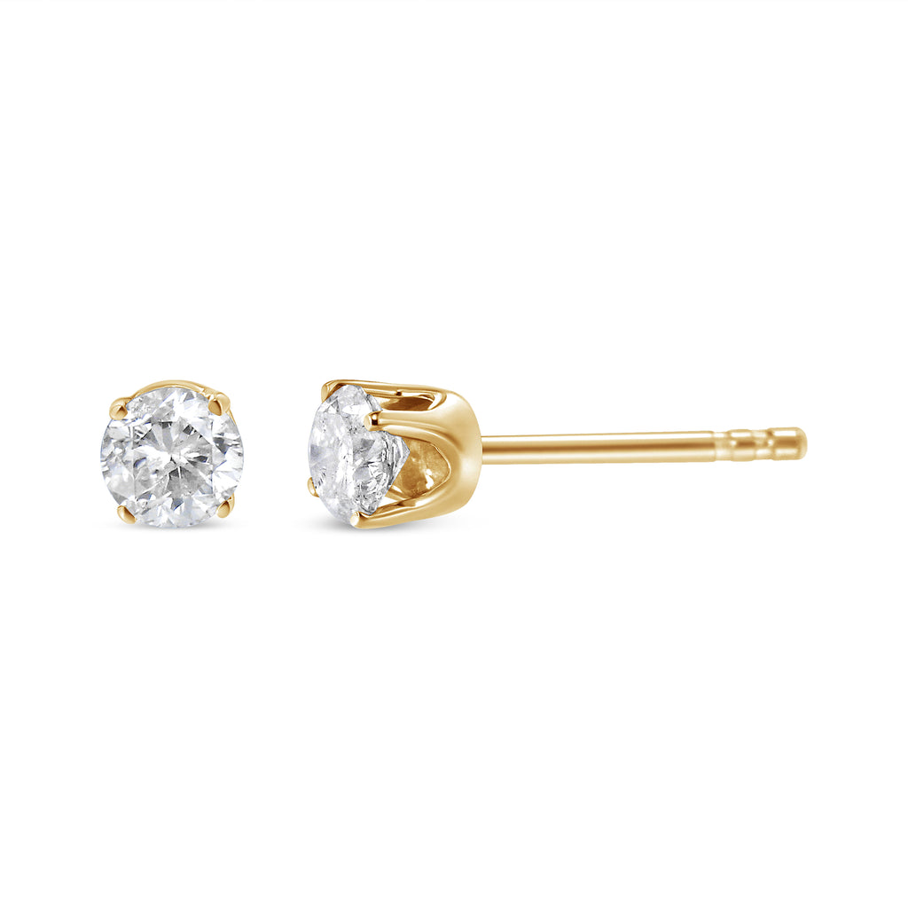 AGS Certified 14K Yellow Gold 1/2 Cttw 4 Prong Set Brilliant Round-Cut Solitaire Diamond Push Back Stud Earrings (O-P Color, SI2-I1 Clarity)