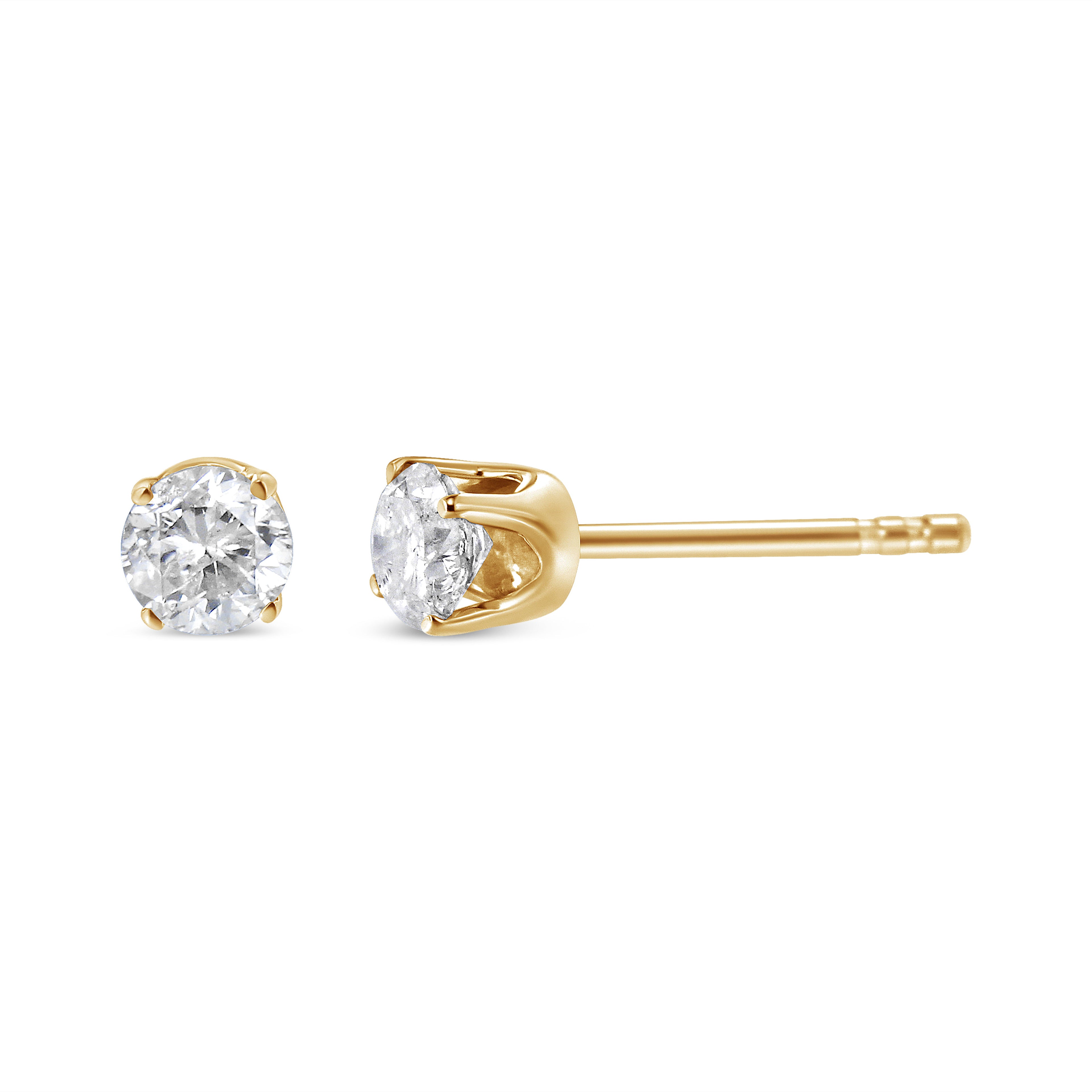 AGS Certified 14K Yellow Gold 1/2 Cttw 4 Prong Set Brilliant Round-Cut Solitaire Diamond Push Back Stud Earrings (O-P Color, SI2-I1 Clarity)