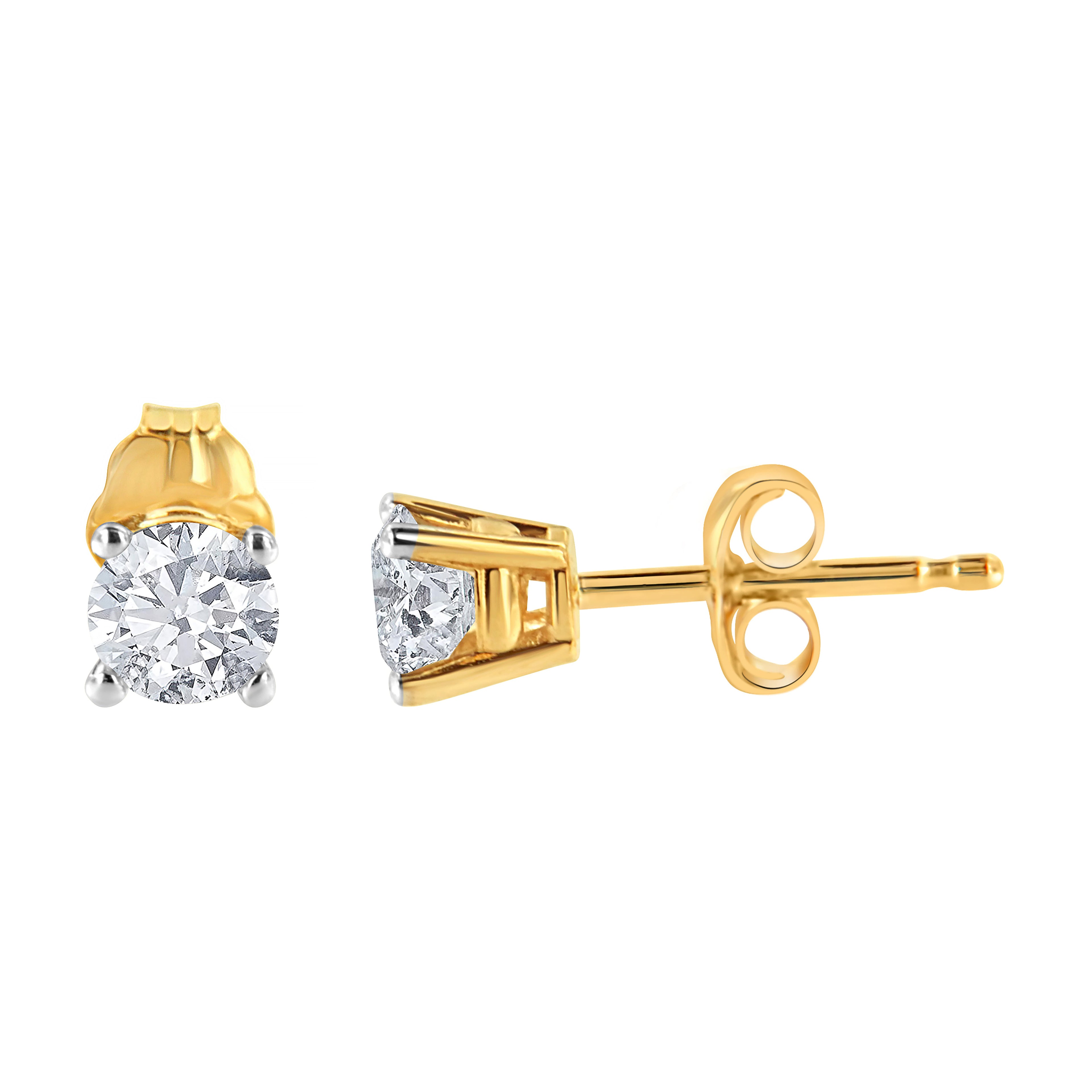 AGS Certified 14K Yellow Gold 1/2 Cttw 4 Prong Set Brilliant Round-Cut Solitaire Diamond Push Back Stud Earrings (O-P Color, SI2-I1 Clarity)