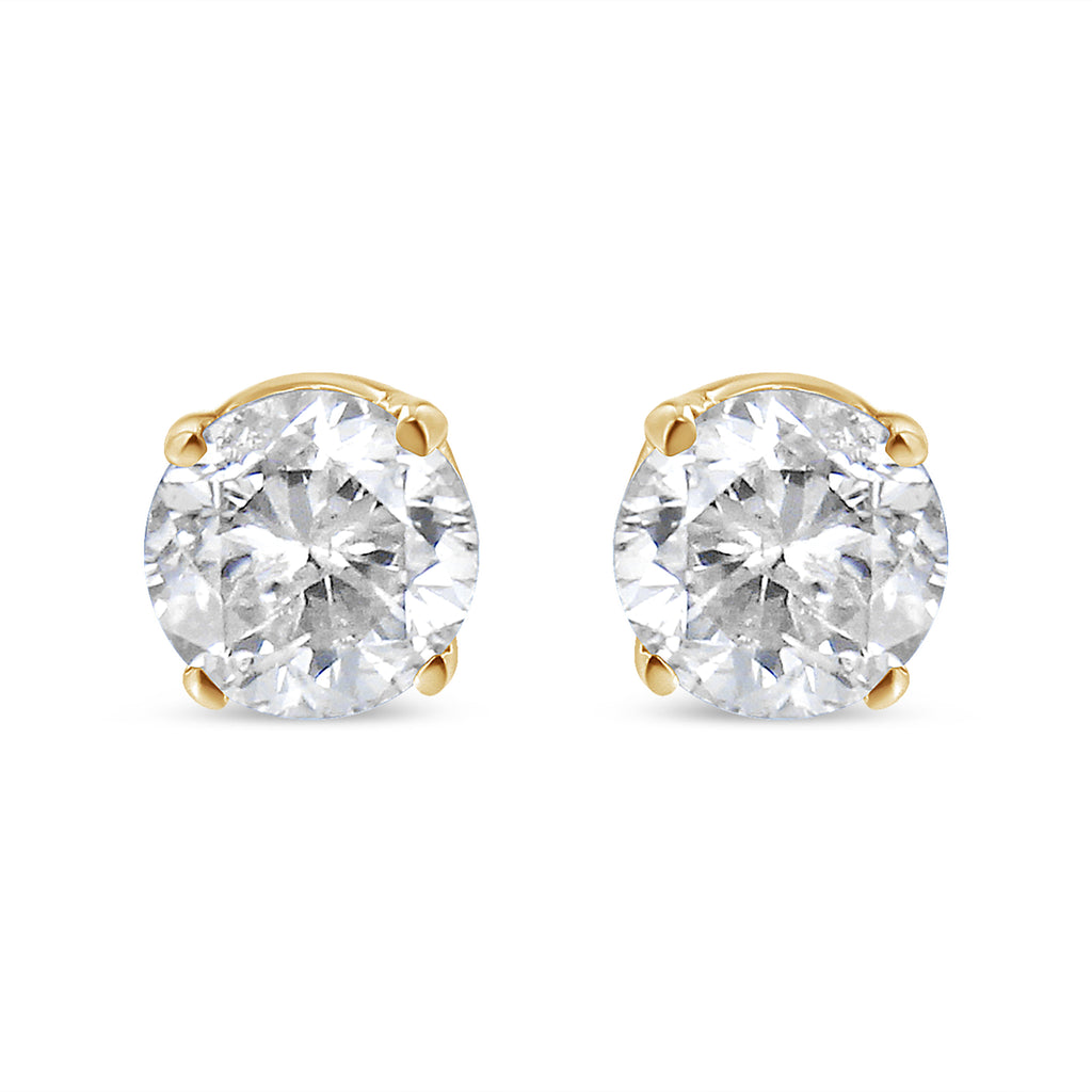 AGS Certified 14K Yellow Gold 1/2 Cttw 4 Prong Set Brilliant Round-Cut Solitaire Diamond Push Back Stud Earrings (O-P Color, SI2-I1 Clarity)