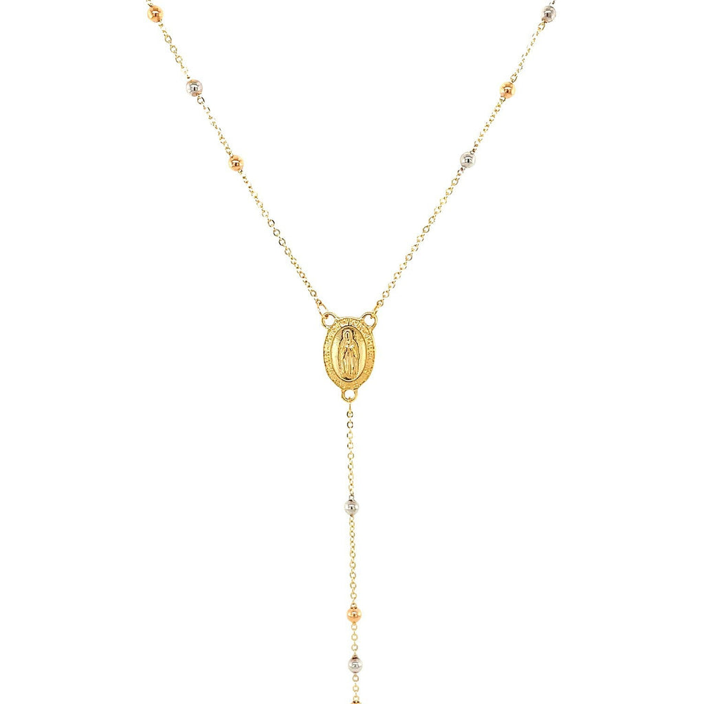 14k Tri-Color Gold Lariat Rosary Necklace