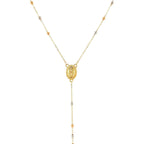 14k Tri Color Gold Lariat Rosary Necklace