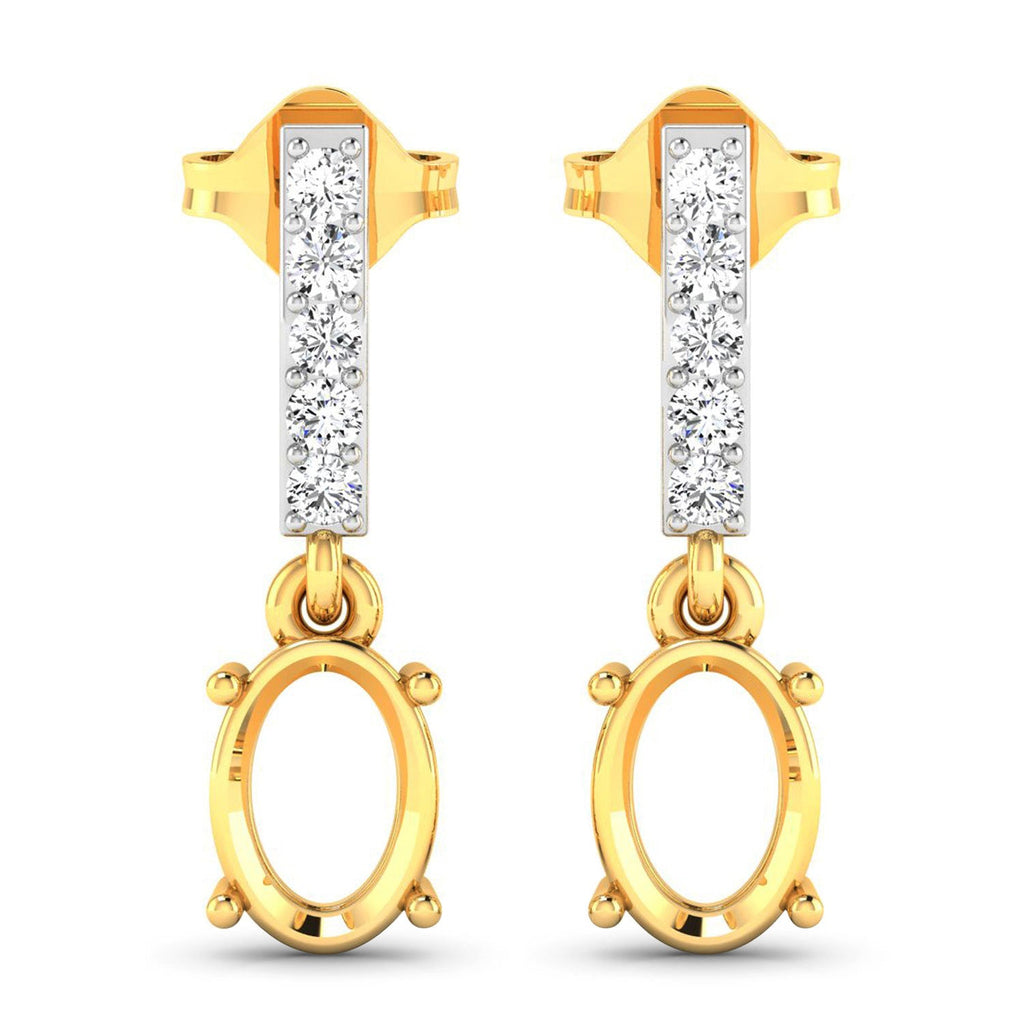 0.14 Carat Genuine White Diamond 14K Yellow Gold Semi Mount Earrings - Holds 7x5mm Oval Gemstones
