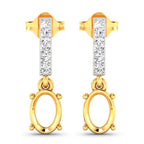 0.14 Carat Genuine White Diamond 14K Yellow Gold Semi Mount Earrings - holds 7x5mm Oval Gemstones