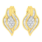 10K Yellow Gold 1/3 cttw Round-Cut Diamond Cluster and Swirl Stud Earrings (J-K Clarity, I2-I3 Color)