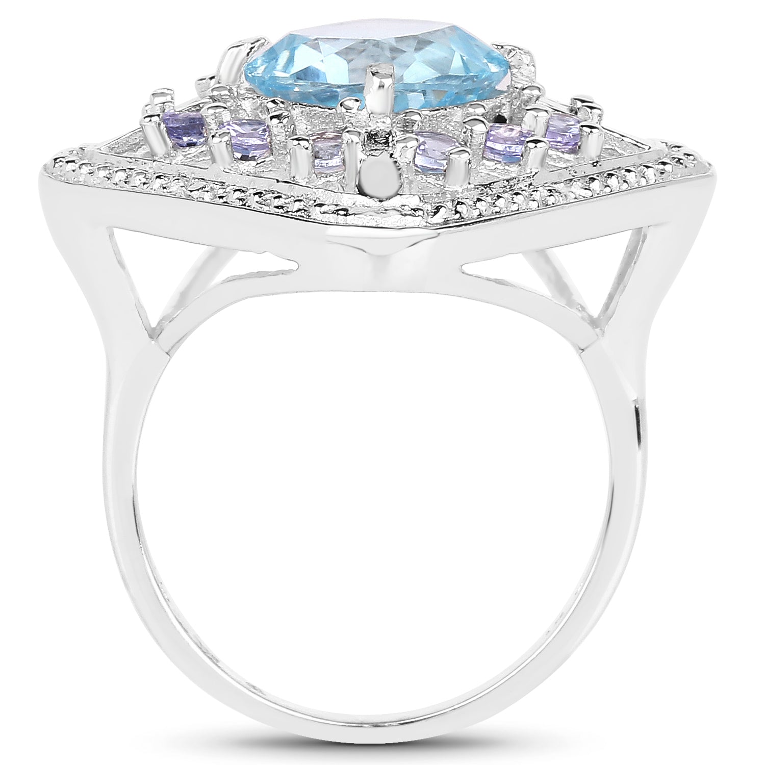 4.24 Carat Genuine Blue Topaz and Tanzanite .925 Sterling Silver Ring