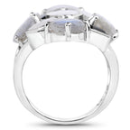 10.30 Carat Genuine White Rainbow Moonstone, Labradorite And Black Onyx .925 Sterling Silver Ring