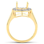 0.48 Carat Genuine White Diamond 14K Yellow Gold Semi Mount Ring - holds 8x8mm Cushion Gemstone