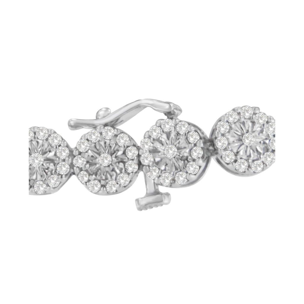 14K White Gold 2.00 Carat Total Weight Diamond Halo Link Tennis Bracelet (H-I Color, I1-I2 Clarity) - 7" Inches