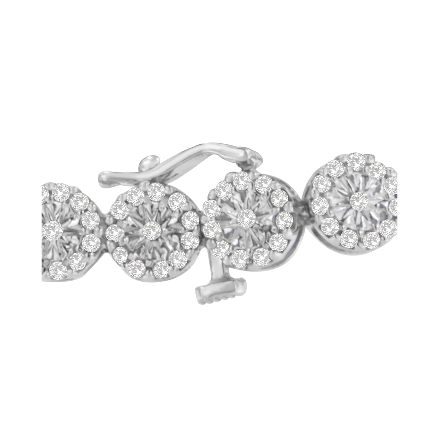 14K White Gold 2.00 Carat Total Weight Diamond Halo Link Tennis Bracelet (H-I Color, I1-I2 Clarity) - 7" Inches