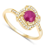 0.63 Carat Genuine Ruby and White Diamond 14K Yellow Gold Ring