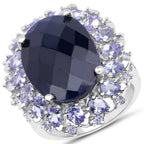17.81 Carat Dyed Sapphire and Tanzanite .925 Sterling Silver Ring