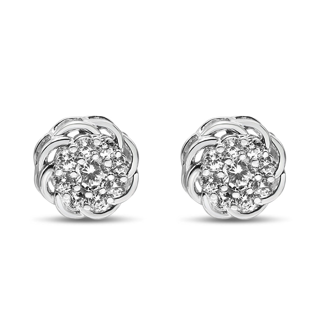 .925 Sterling Silver 1/2 Carat Total Weight Round Diamond Cluster Openwork Floral Halo Stud Earrings (I1-I2 Clarity, I-J Color)