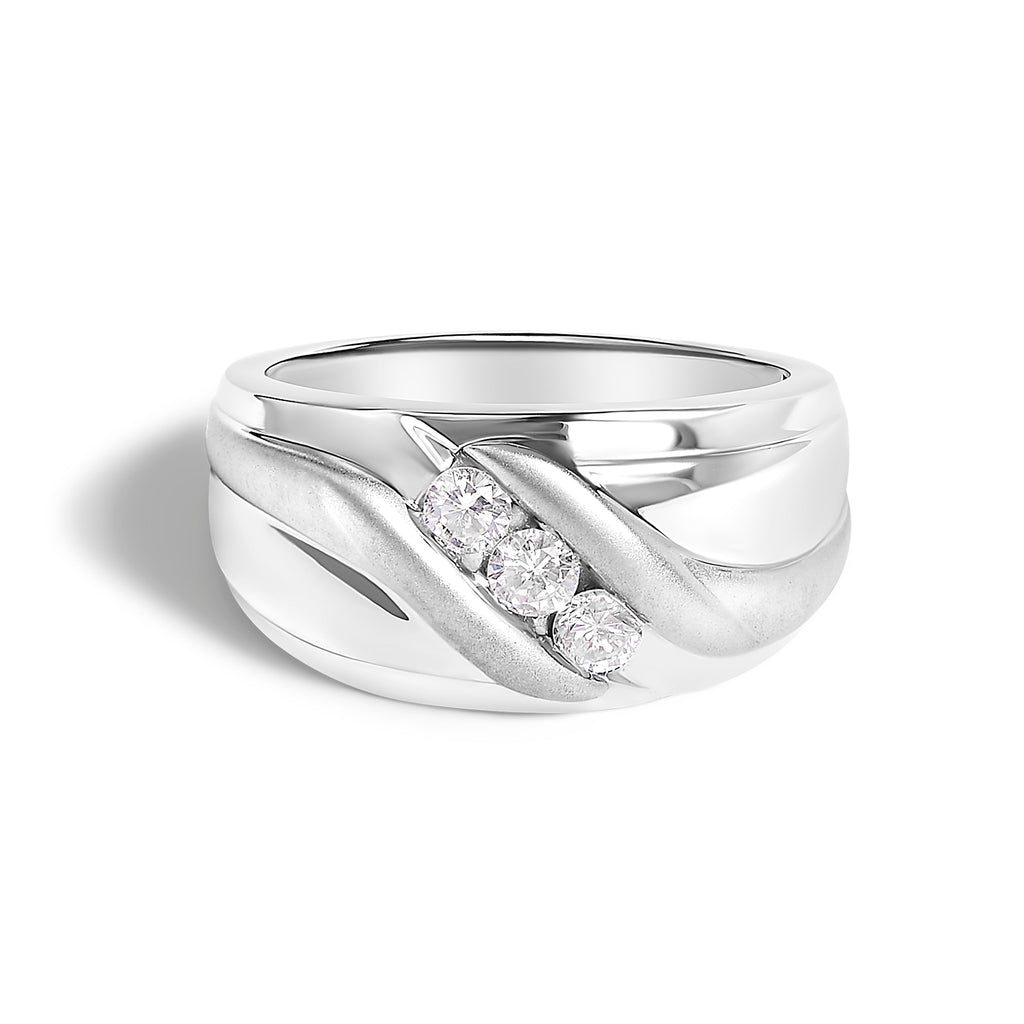 Anillo de banda de tres piedras con canal de diamantes de 1/2 quilates de plata esterlina 925 para hombre - Talla de anillo 10