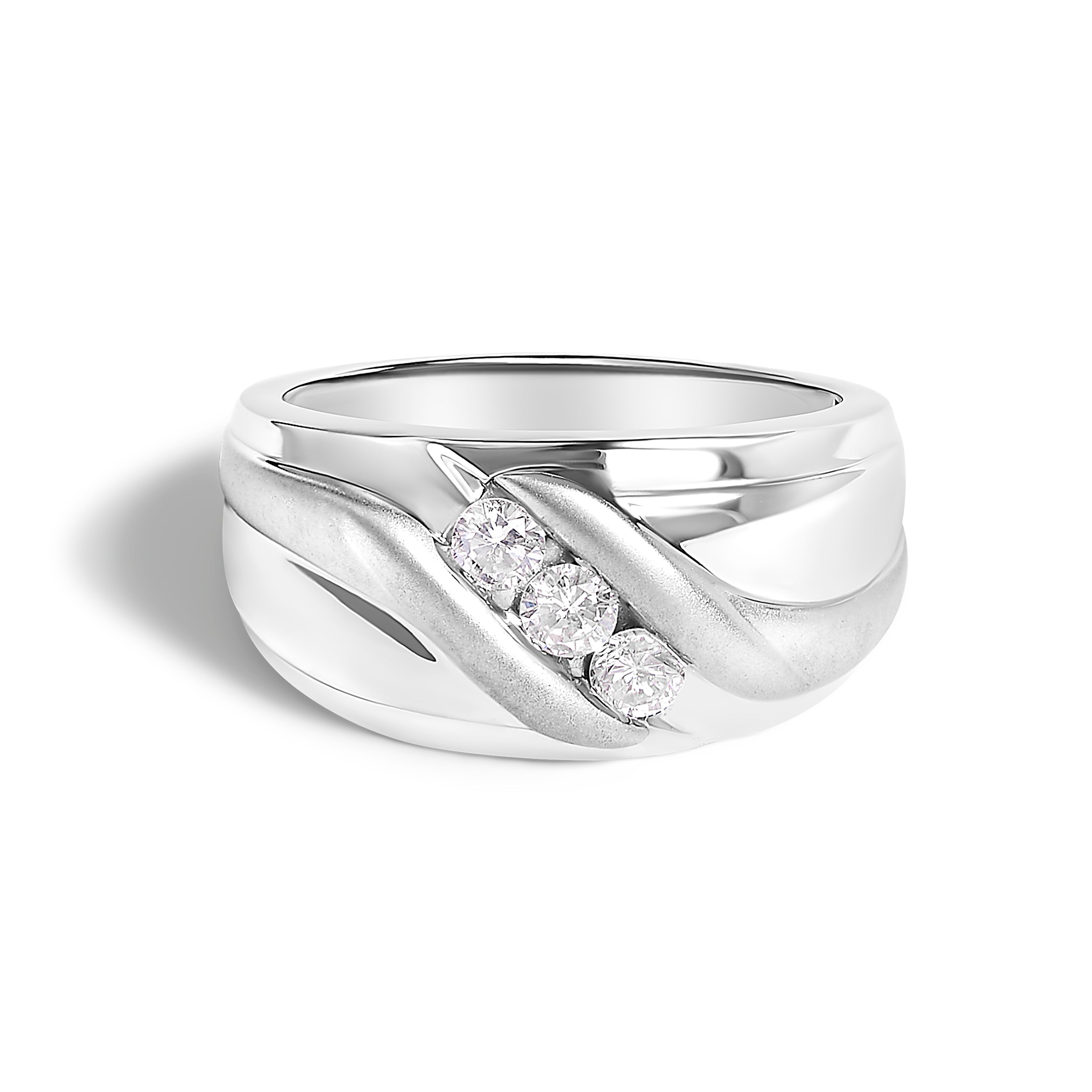 Anillo de banda de tres piedras con canal de diamantes de 1/2 quilates de plata esterlina 925 para hombre - Talla de anillo 10