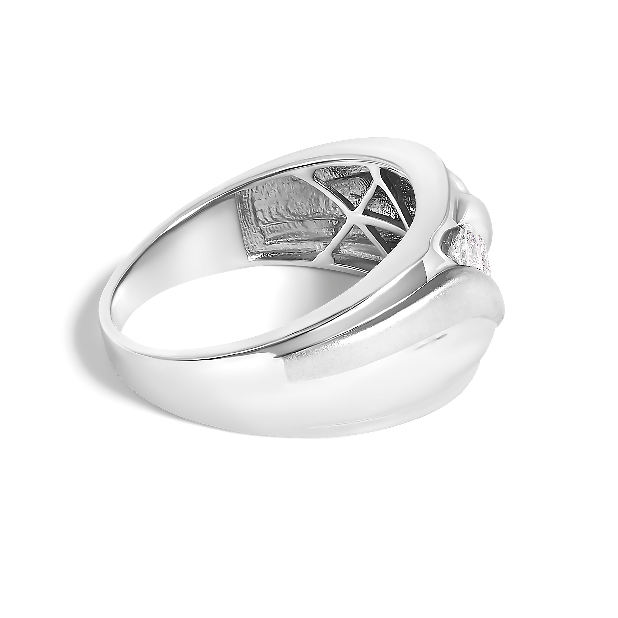 Anillo de banda de tres piedras con canal de diamantes de 1/2 quilates de plata esterlina 925 para hombre - Talla de anillo 10