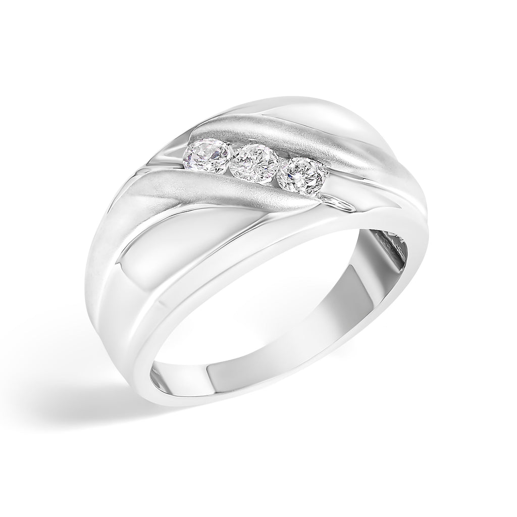 Anillo de banda de tres piedras con canal de diamantes de 1/2 quilates de plata esterlina 925 para hombre - Talla de anillo 10