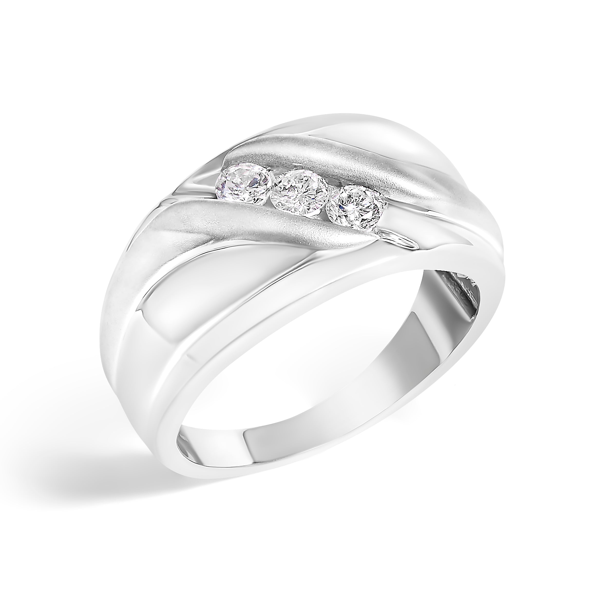 Anillo de banda de tres piedras con canal de diamantes de 1/2 quilates de plata esterlina 925 para hombre - Talla de anillo 10