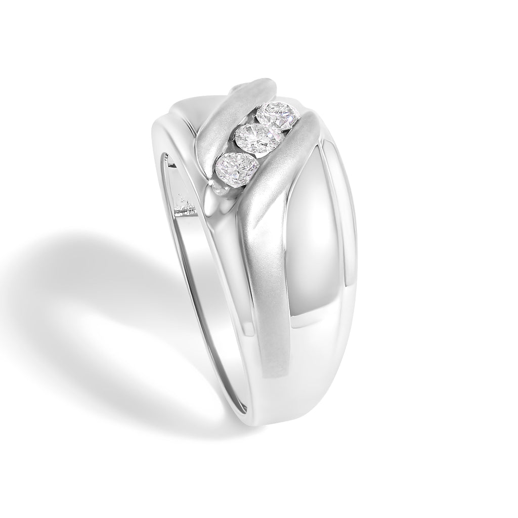 Anillo de banda de tres piedras con canal de diamantes de 1/2 quilates de plata esterlina 925 para hombre - Talla de anillo 10
