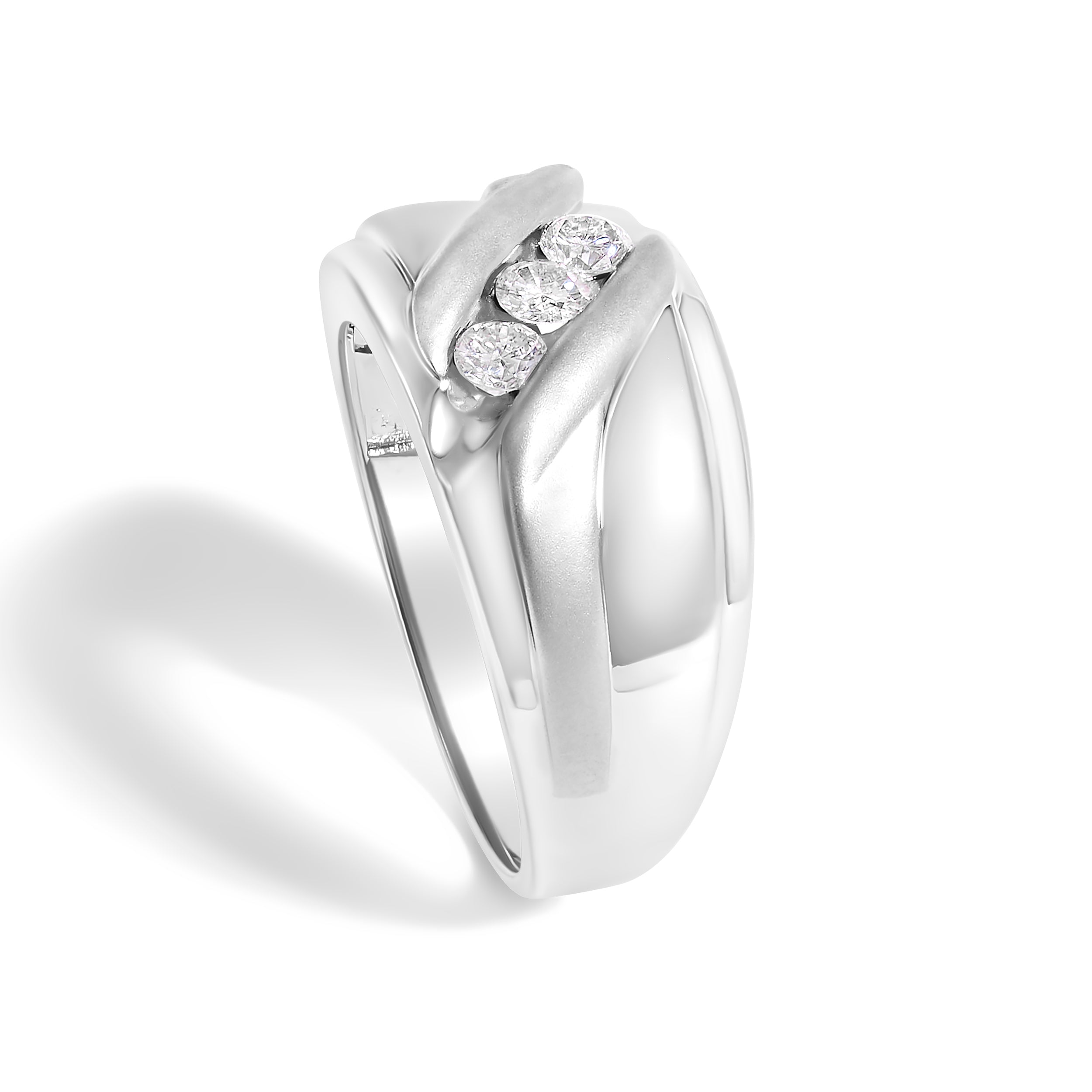 Anillo de banda de tres piedras con canal de diamantes de 1/2 quilates de plata esterlina 925 para hombre - Talla de anillo 10
