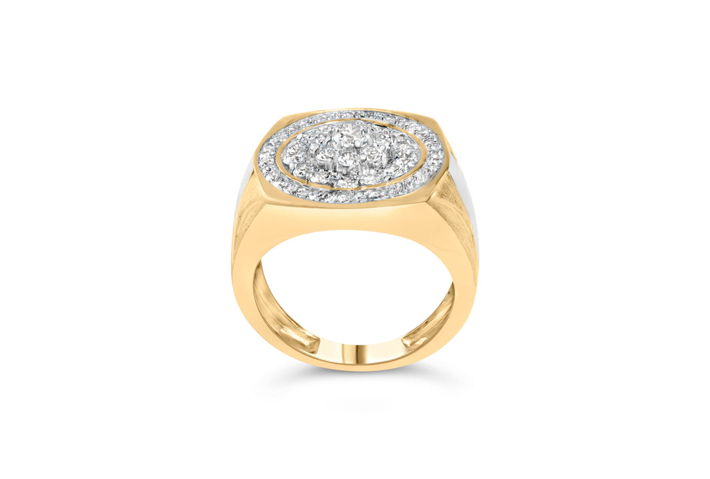 10K Yellow Gold 1 1/2 Cttw Diamond Cluster and Halo Signet Men's Ring (K-L Color, I1-I2 Clarity) - Size 10