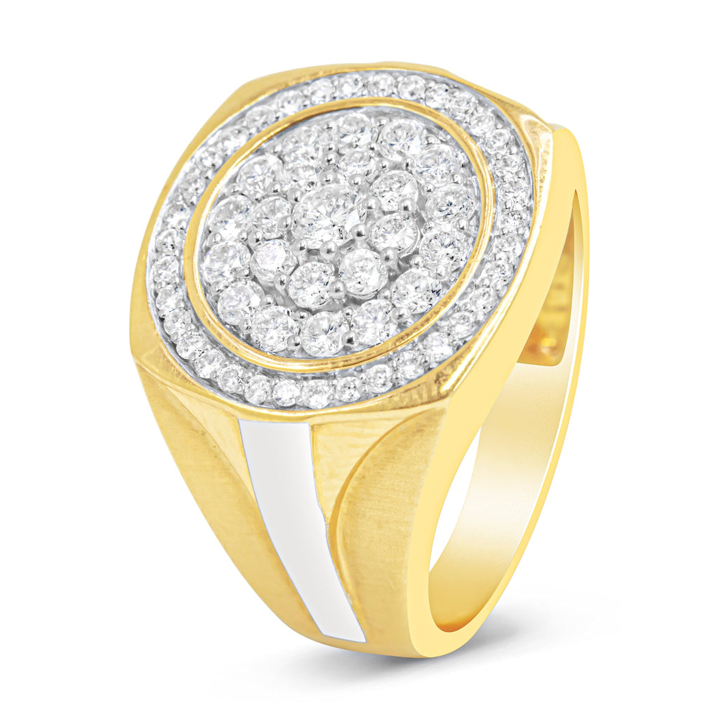 10K Yellow Gold 1 1/2 Cttw Diamond Cluster and Halo Signet Men's Ring (K-L Color, I1-I2 Clarity) - Size 10