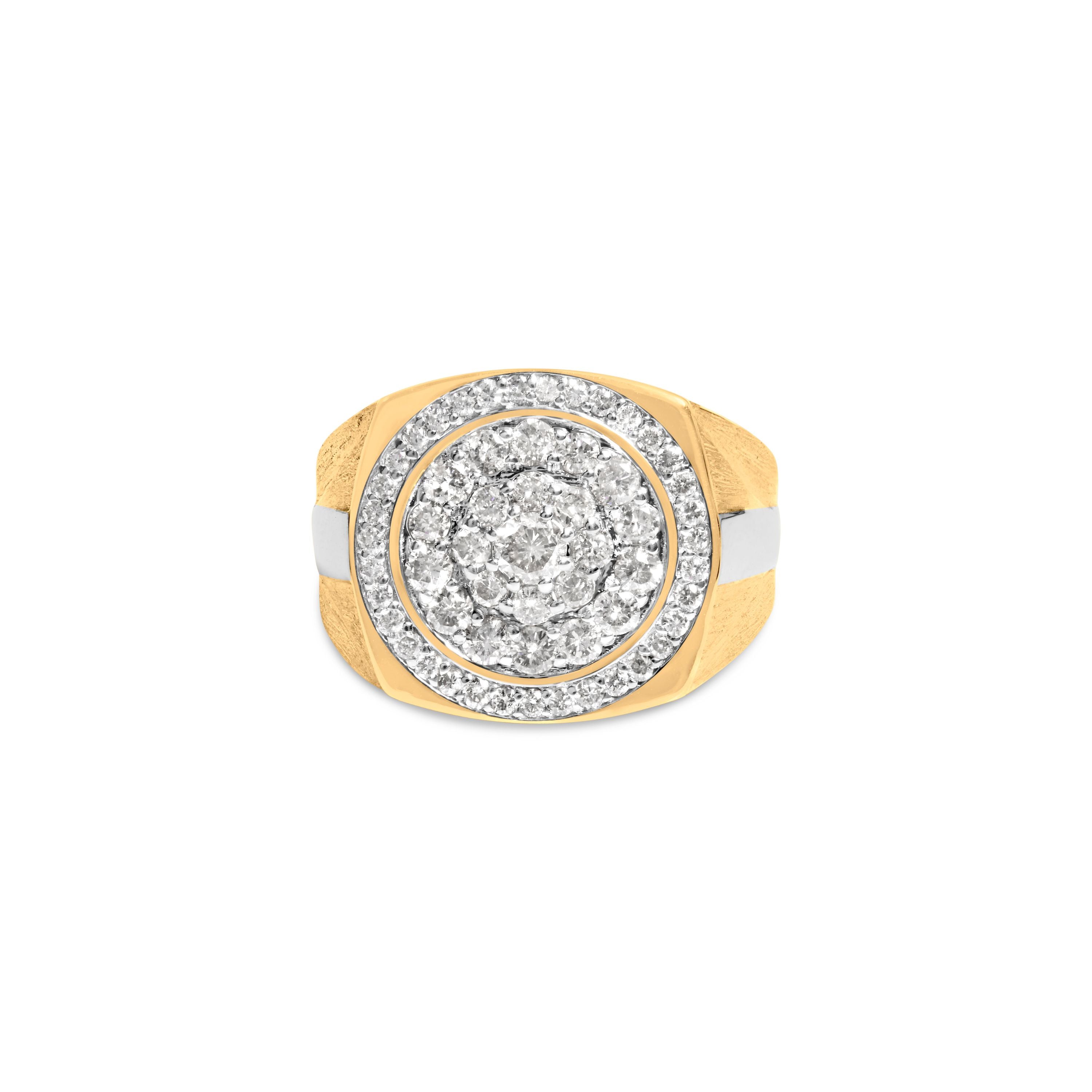 10K Yellow Gold 1 1/2 Cttw Diamond Cluster and Halo Signet Men's Ring (K-L Color, I1-I2 Clarity) - Size 10