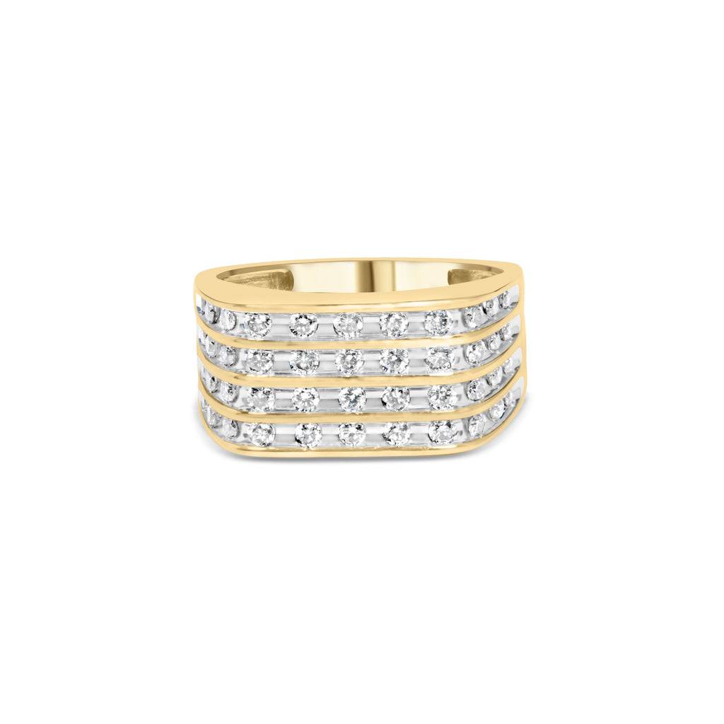 10K Yellow Gold 1.00 Carat Total Weight Diamond Multi-Row Men's Ring Band