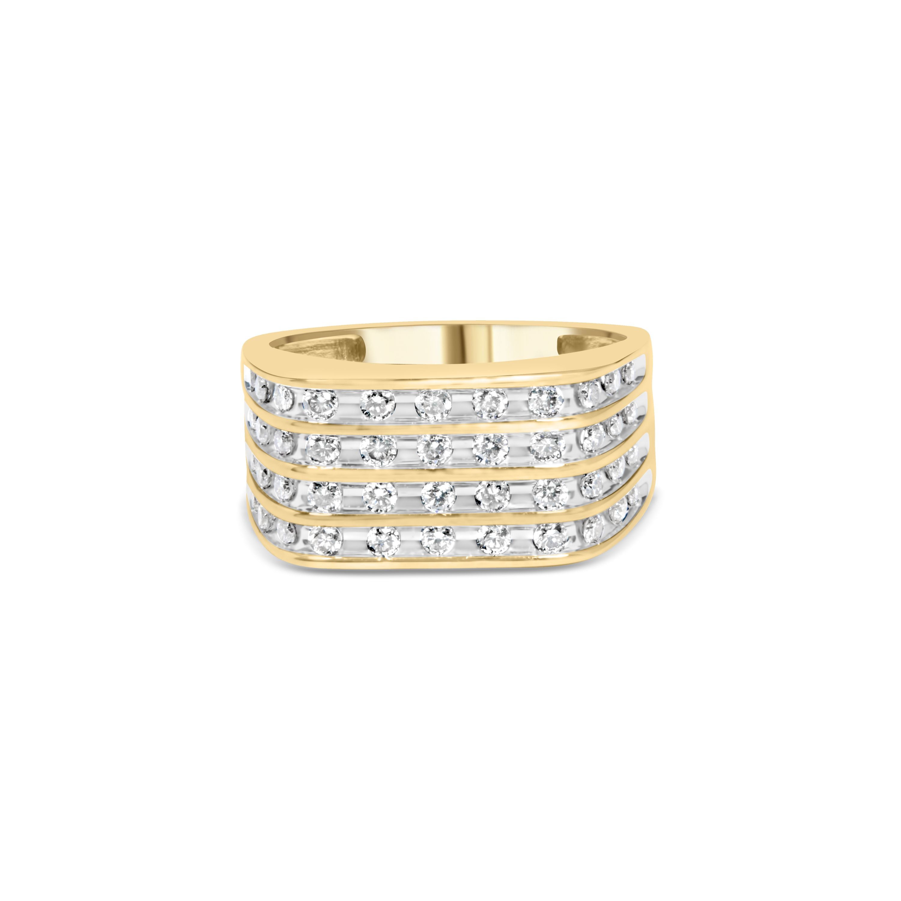 10K Yellow Gold 1.00 Carat Total Weight Diamond Multi-Row Men's Ring Band