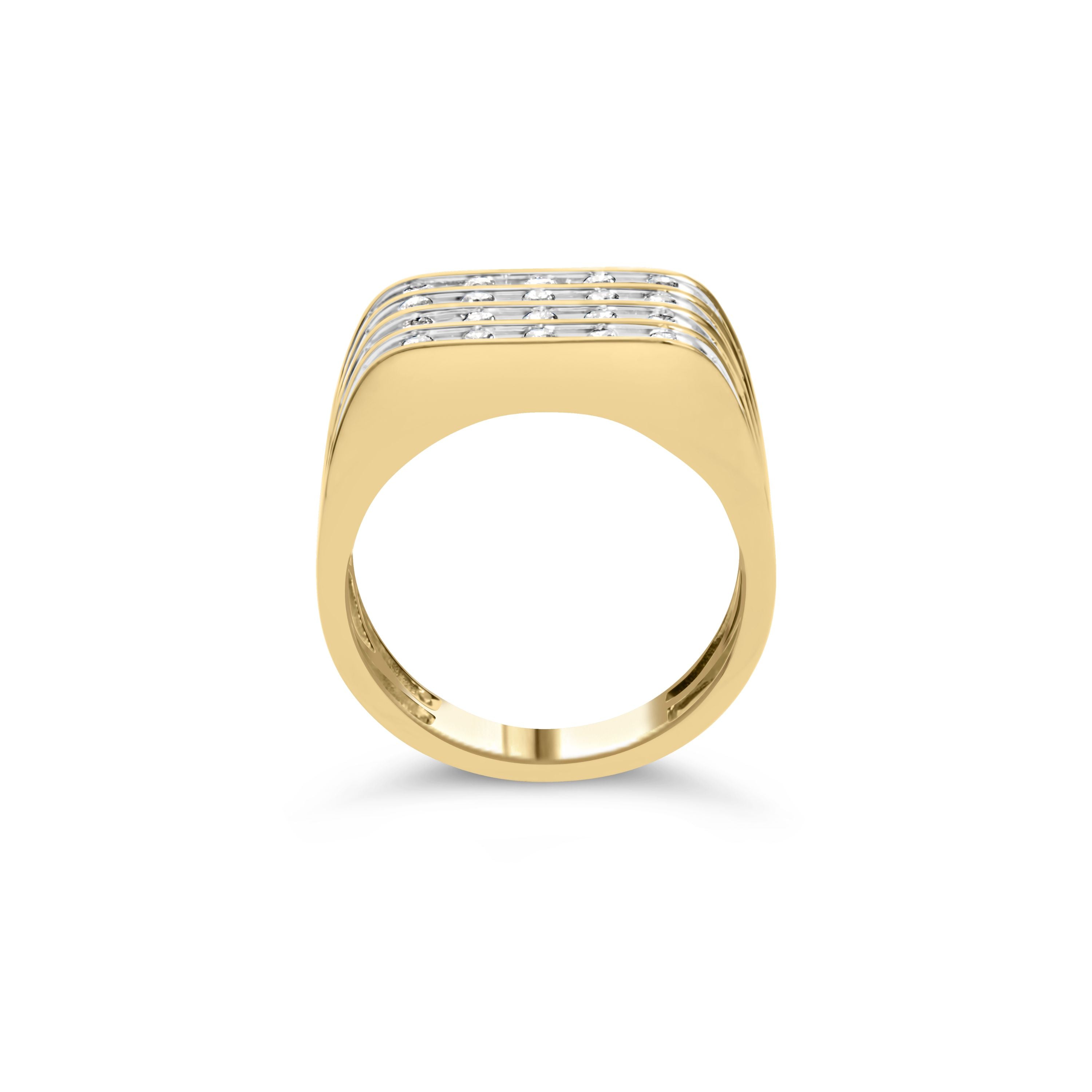 10K Yellow Gold 1.00 Carat Total Weight Diamond Multi-Row Men's Ring Band