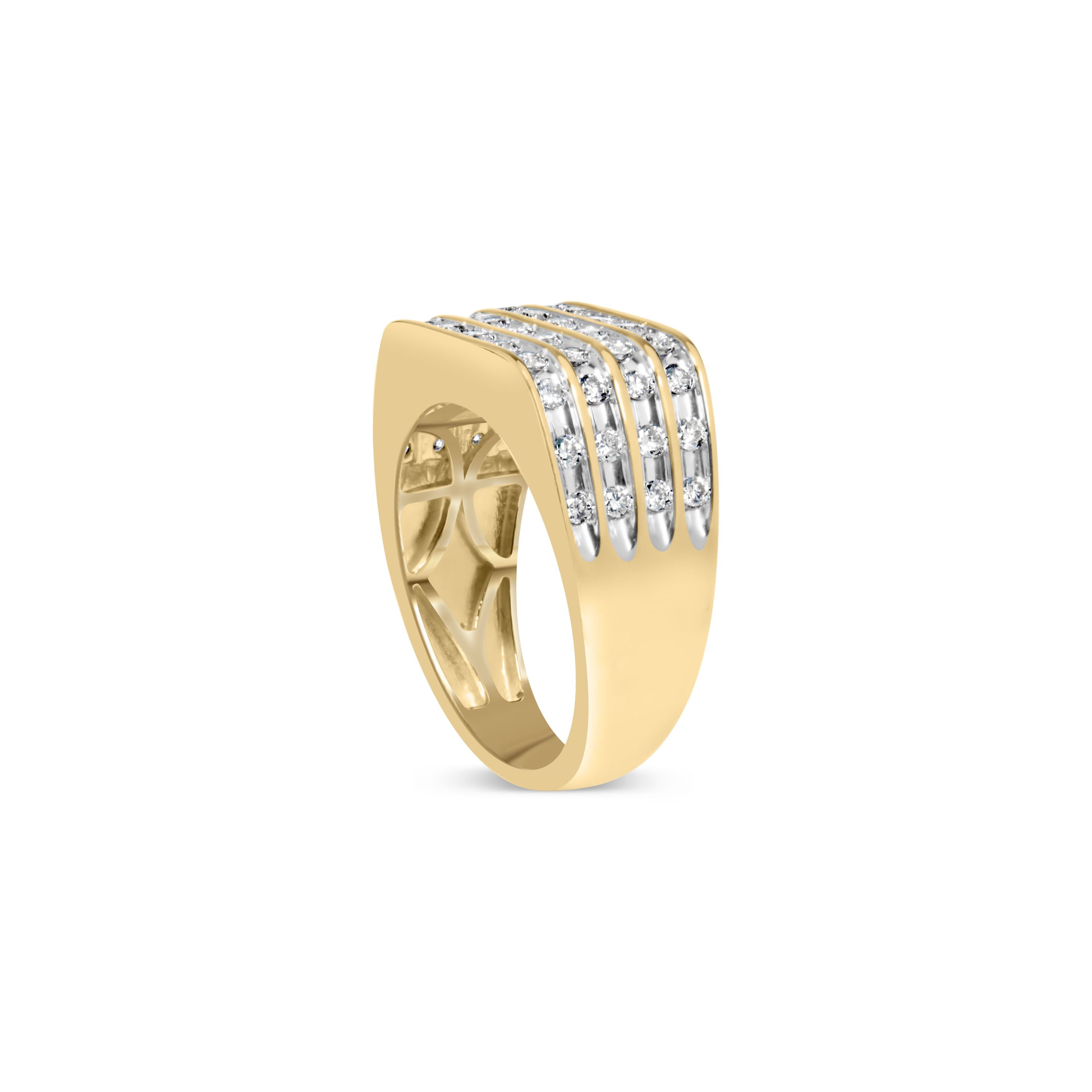 10K Yellow Gold 1.00 Carat Total Weight Diamond Multi-Row Men's Ring Band