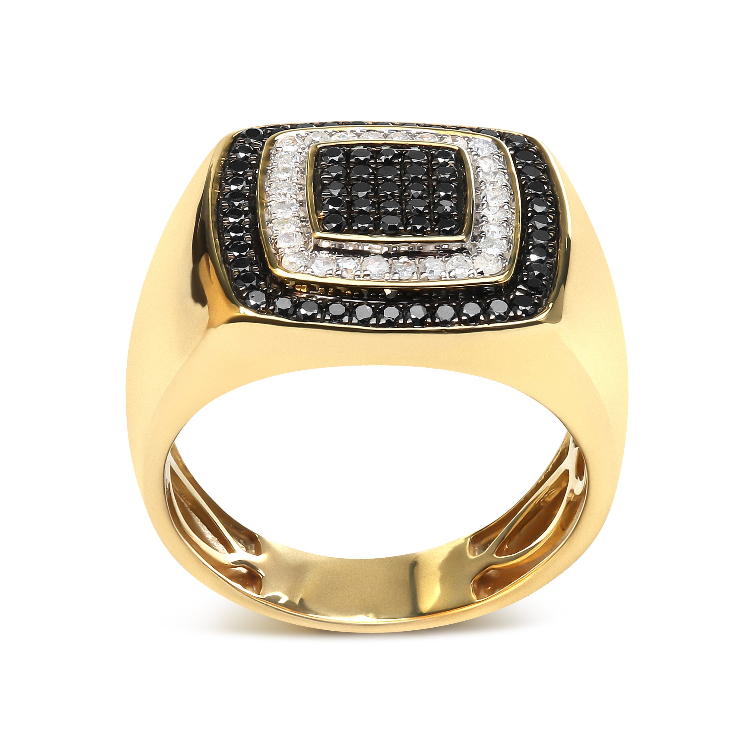 Men's 10K Yellow Gold 3/4 Cttw White and Black Treated Diamond Ring Band (Black / I-J Color, I2-I3 Clarity) - Size 10