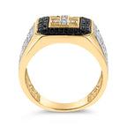 Men's 10K Yellow Gold 1 1/2 Cttw White and Black Diamond Cross Signet Ring
