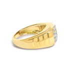 Men's 14K Yellow Gold Plated Sterling Silver 1/3 Cttw Diamond Grooved Band Ring
