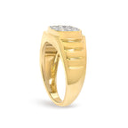 Men's 14K Yellow Gold Plated Sterling Silver 1/3 Cttw Diamond Grooved Band Ring