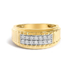 Men's 14K Yellow Gold Plated Sterling Silver 3/8 Cttw Diamond Ribbed Band Ring