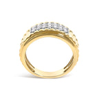 Men's 14K Yellow Gold Plated Sterling Silver 3/8 Cttw Diamond Ribbed Band Ring