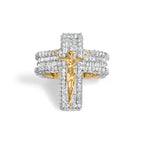 Men's 10K Yellow Gold 5-2/5 Cttw Diamond Jesus Crucifix Cross Cocktail Ring